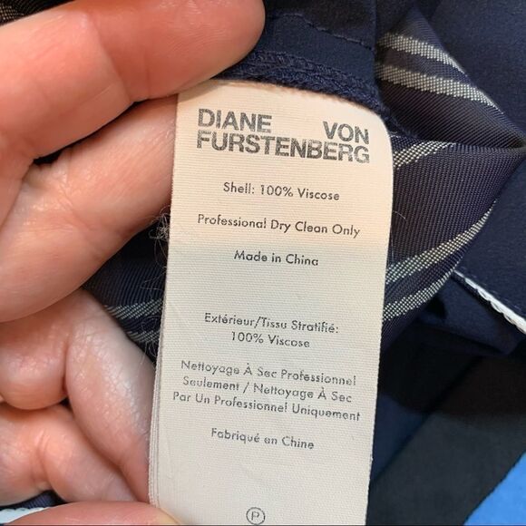 Diane Von Furstenburg Blue Striped Twill Wide-leg Pants - Picture 10 of 11